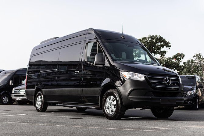 Puerto Rico Island Wide Private Transfers, 14Pax Lux Sprinter Van - Inside the ride: AC comfort, WiFi, Smart TV, and room for bags
